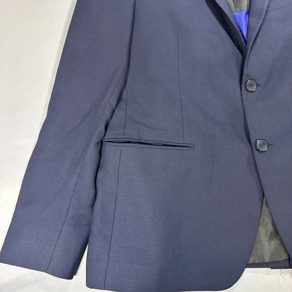 Zara Man Blazer Mens 46R Navy Two Button Slim Sport Coat Modern Minimal Formal